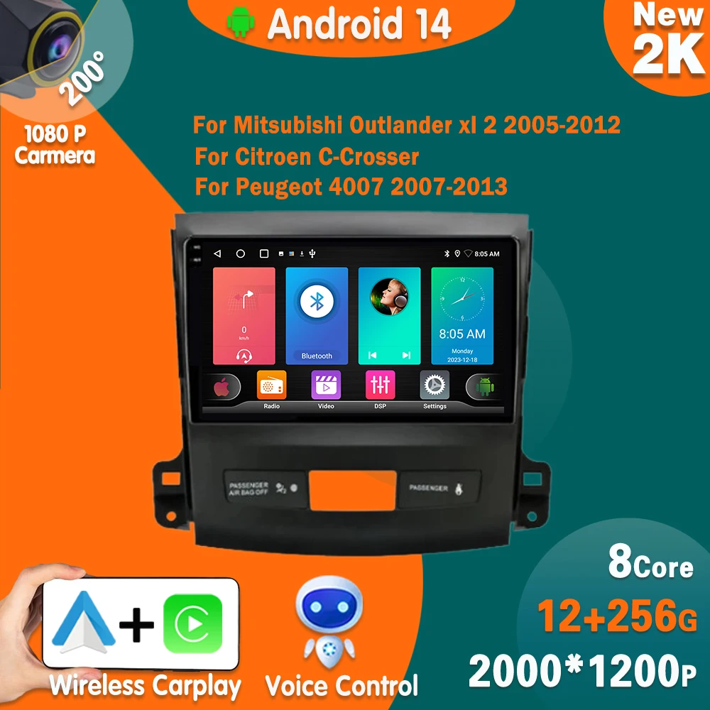 

Автомагнитола на Android 14, мультимедийный плеер для Mitsubishi Outlander xl 2 2005-2012, для Citroen C-Crosser, для Peugeot 4007 2007-2013