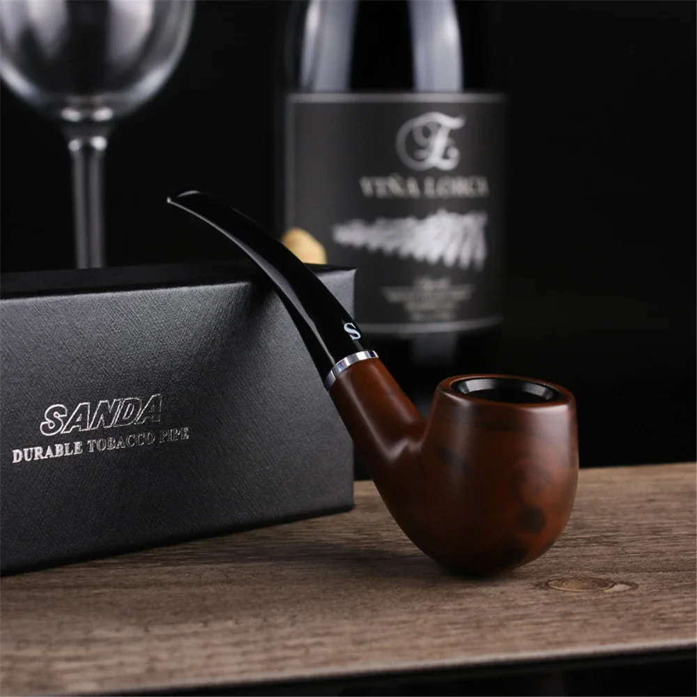 Solid Wood Resin Smoking Pipe Circulating Clean Bend Pipe Cigarette Filter Herb Grinder Handheld Cigar Tobacco Pipe Smoker Tools