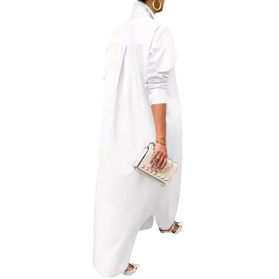 No Pattern Long Length Coat Irregular Silhouette Elegant Business with Slightly Stretchy Woven Blouse Summer Women Blouse