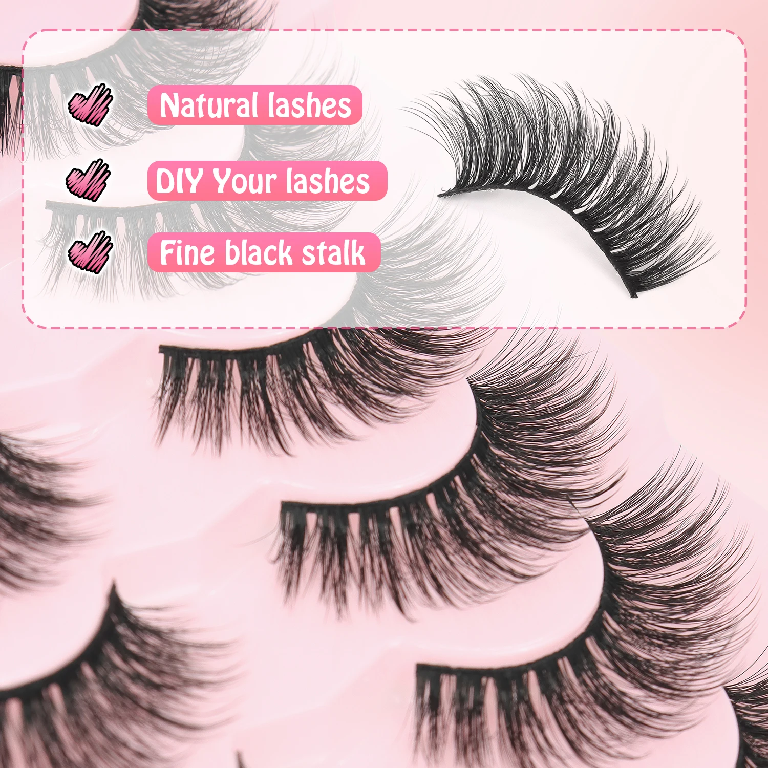 자연스럽고 길고 편안한 컬을 위한 캣아이 인조 속눈썹 7쌍 세트로 쉽게 적용할 수 있으며 초보자에게 적합합니다.