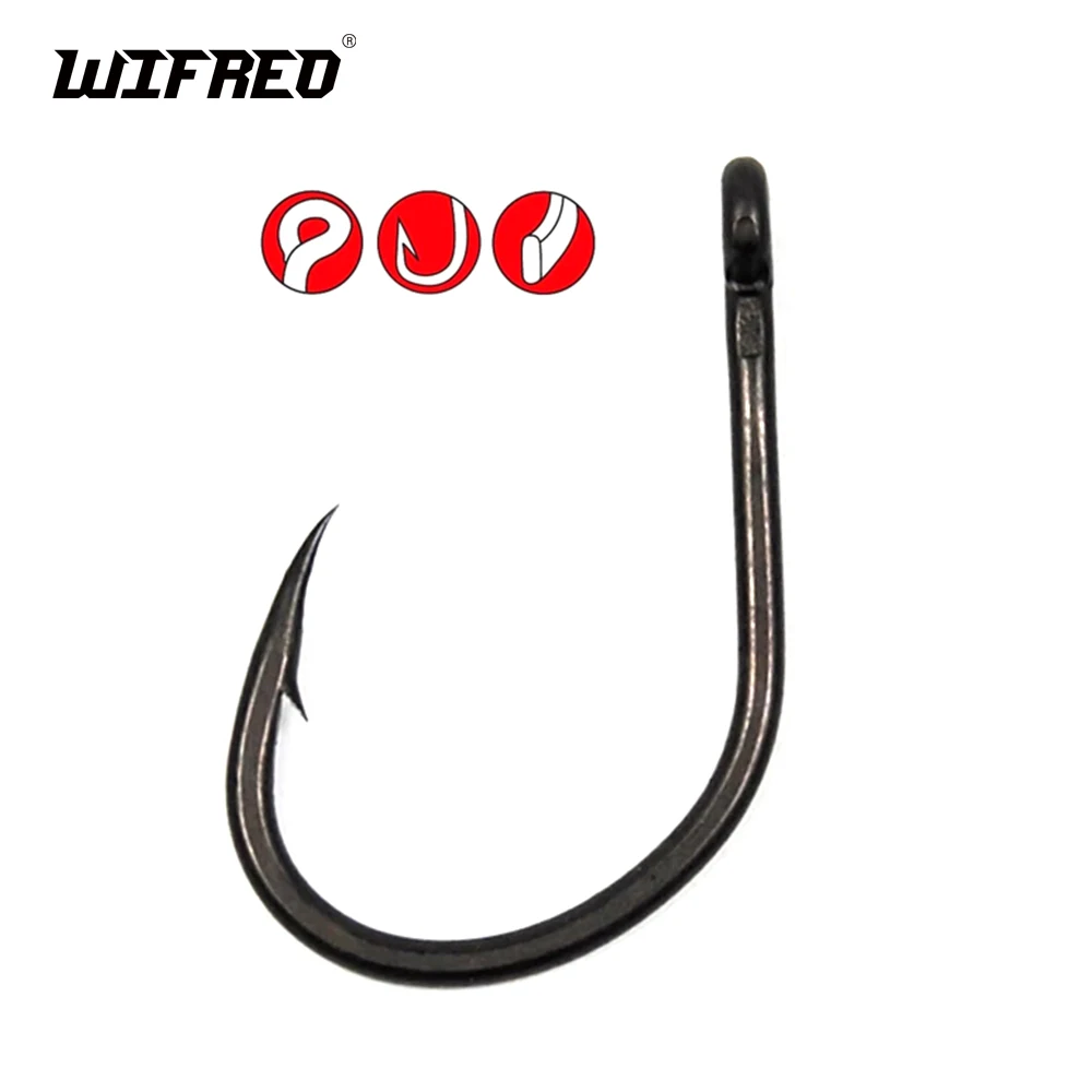 Wifreo 50PCS PTFE Coated Wide Gap Carp Hooks Matt Black Feeder Carp Fishing Hook Forged Shank Barbed Pop Up Corn Rig Tackles