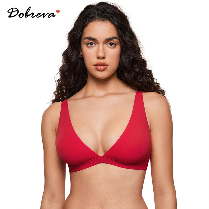 

Women's Inbarely Soft Plunge Bralette Deep V Unlined Triangle No Padding No Underwire Sexy Comfort Sleep Bra