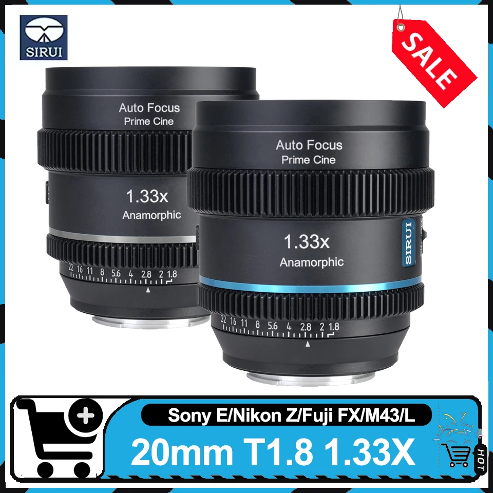 Sirui 20mm T1.8 1.33X Anamorphic Lens S35 Wide Angle Auto Focus Cine Lens for Sony A7C Fuji X-T1 Nikon Z9 Panasonic DC-S5