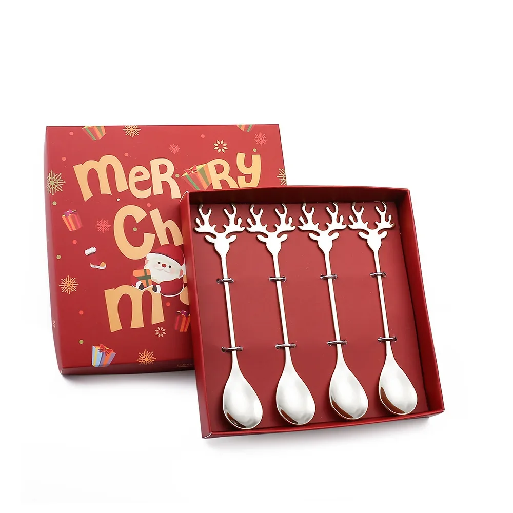 Stainless Steel Deer Head Shape Stirring Spoon Romantic Christmas Elk Coffee Dessert Spoon Exquisite Tableware Set For Kitchen