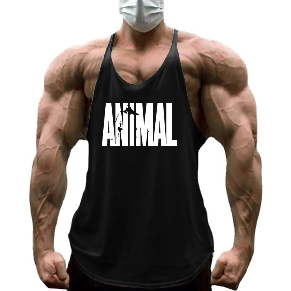 

Running Vests Mens Cotton Gym Stringer Tank Tops ANIMAL Letters Printed Bodybuilding Sleeveless Singlets Muscle Fitness Clothing