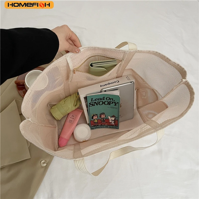 HOMEFISH Multipocket Summer Large Beach Bag For Towels Mesh Durable Beach Bag For Toys Waterproof Underwear Pocket Beach Tote image 3