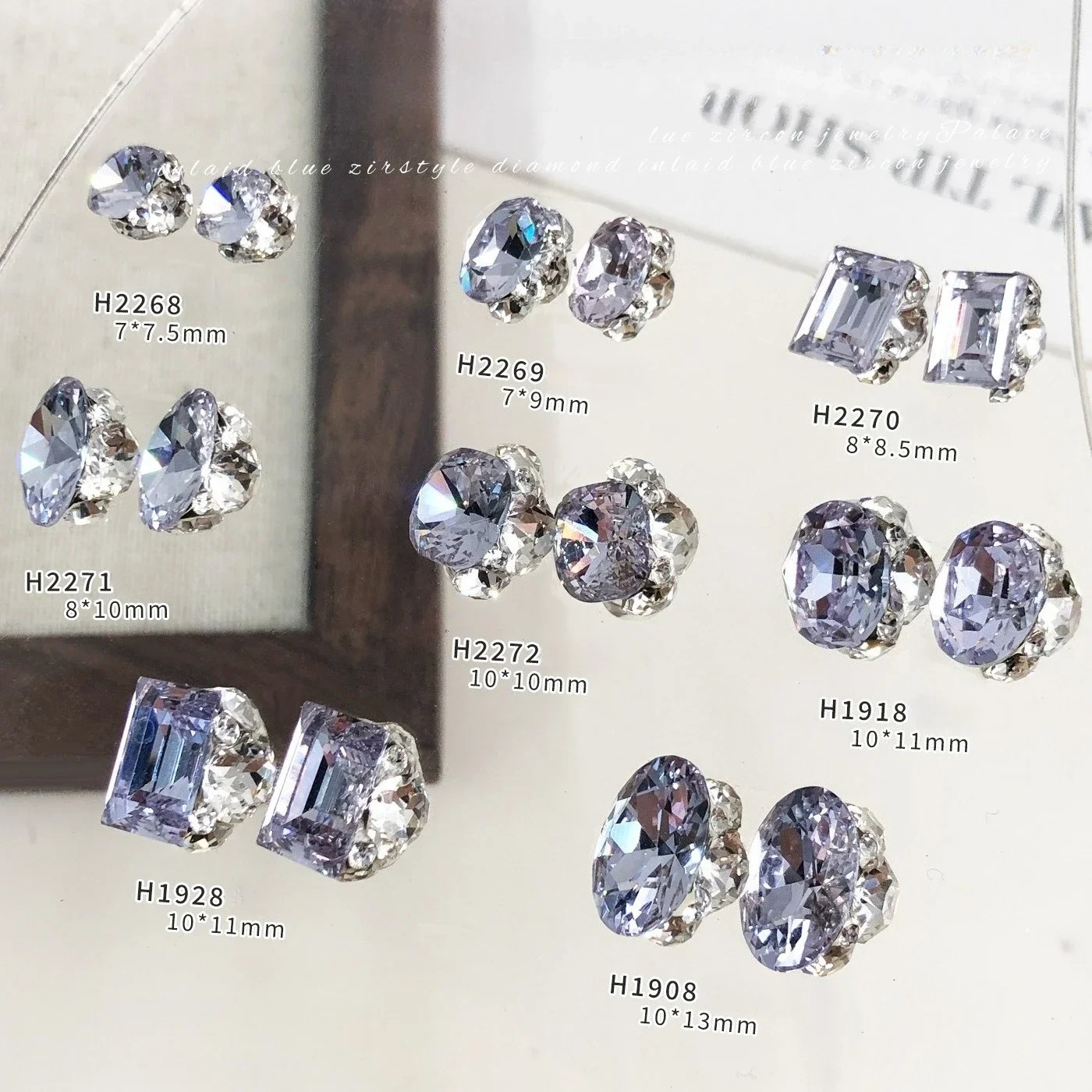 6Pcs Lavender Purple K9 Crystal Nail Clusters, Sparkling Baseless Slim Oval, Rectangle & Fat Square Pre-made Rhinestone Charms