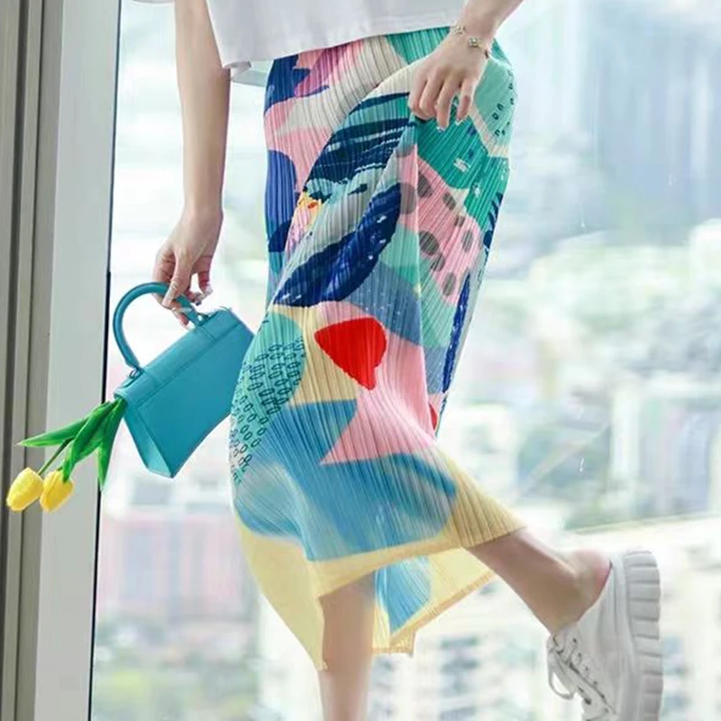 artistic print fresh and bright straight skirt set 2023 new  plaid skirt  korean style  Loose Fit  women clothing