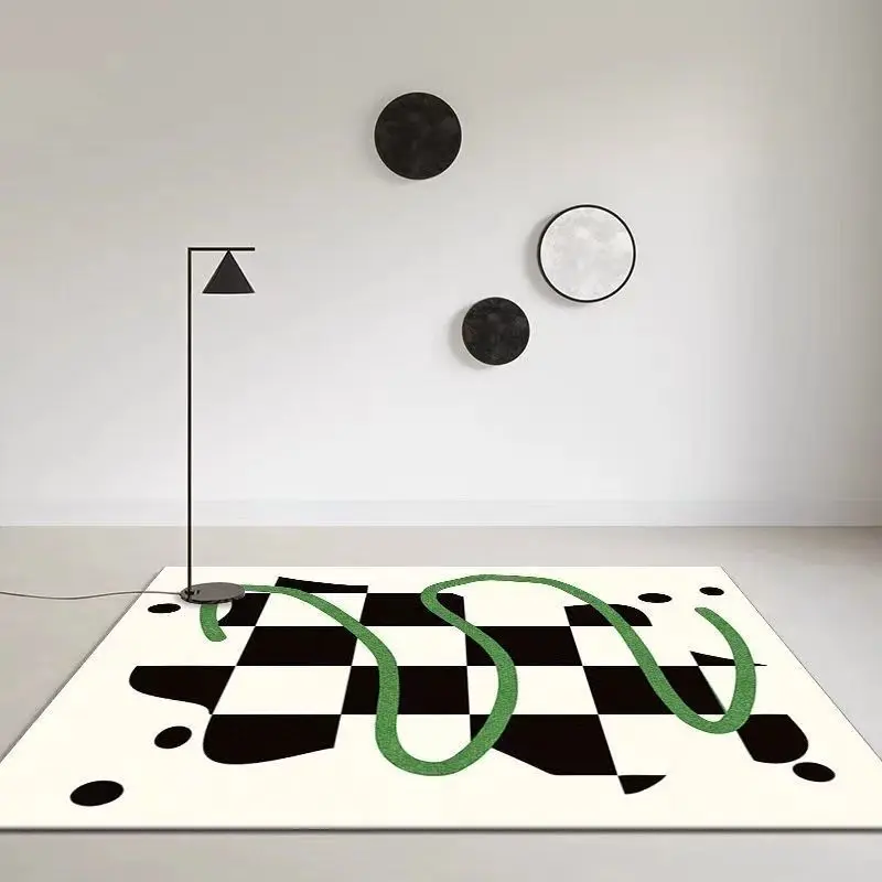 

3D Geometric Carpet Plush Coffee Table Carpet Bedroom Bedside Simple Black and White Line Household Thickened Floor Mat POD