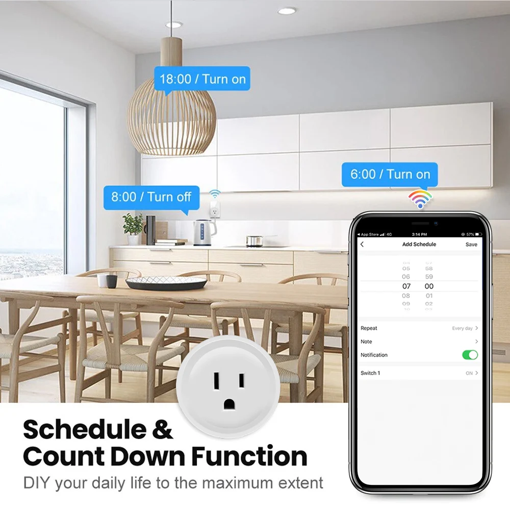 Tuya Smart Plug EUA, Tomada WiFi Zigbee com Monitoramento de Energia, Função Temporizador, Aplicativo Smartlife, Compatível com Alexa, Google Home,