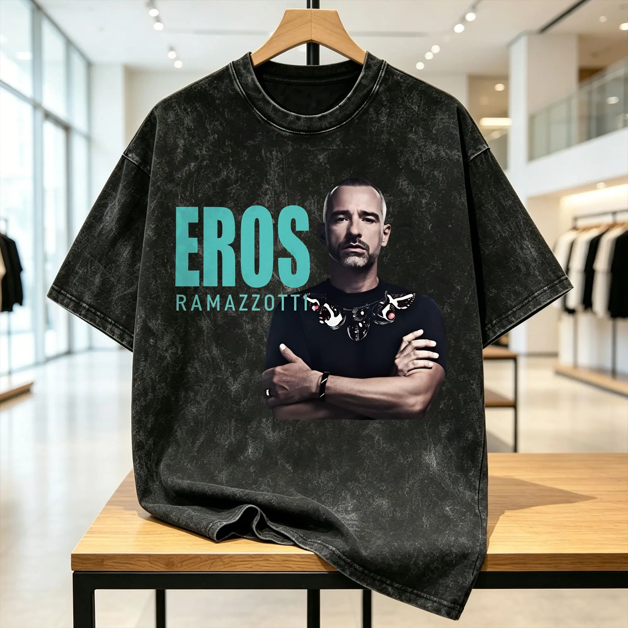 Eros Ramazzotti  T Shirts Men's  Pure Cotton Fun T-Shirts Round Collar Italian singer Tees Short Sleeve Clothes Printed