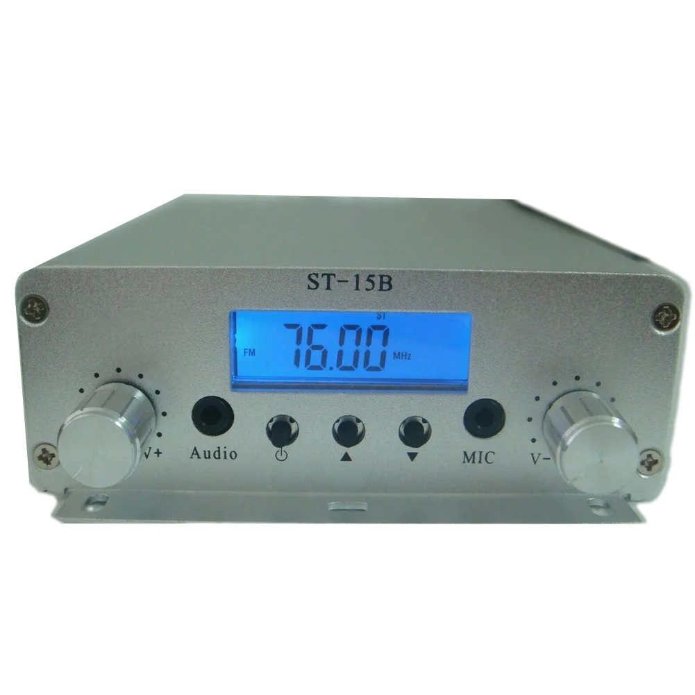 PLL Transmitter FM Transmitter ST 15B Silver TNC BNC With Volume Control 12V 5A 15W For Stereo Broadcast Radio