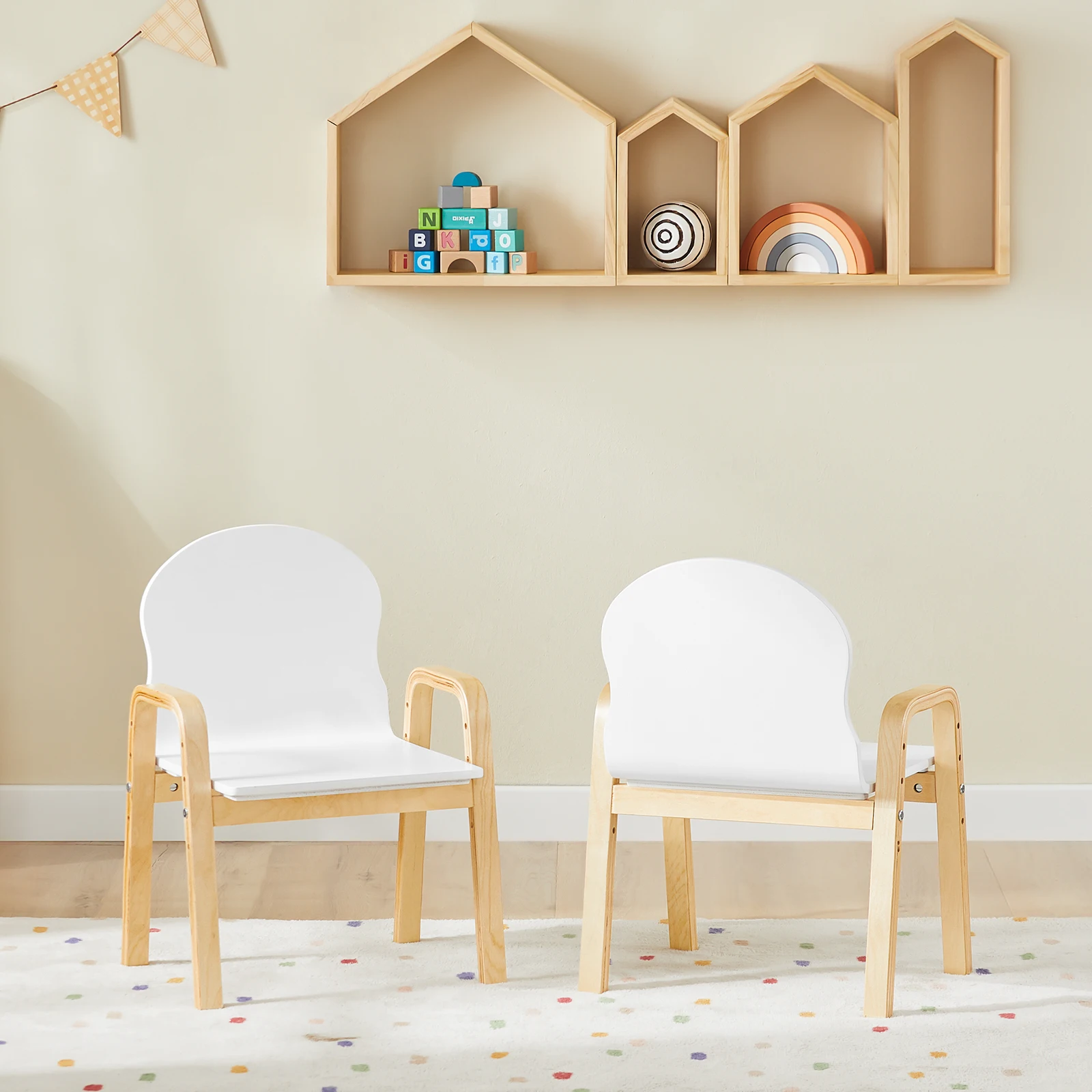 SoBuy KMB24-Wx2 set sedia sedie regolabili in altezza con braccioli e schienale sedile bianco altezza 23-35 cm