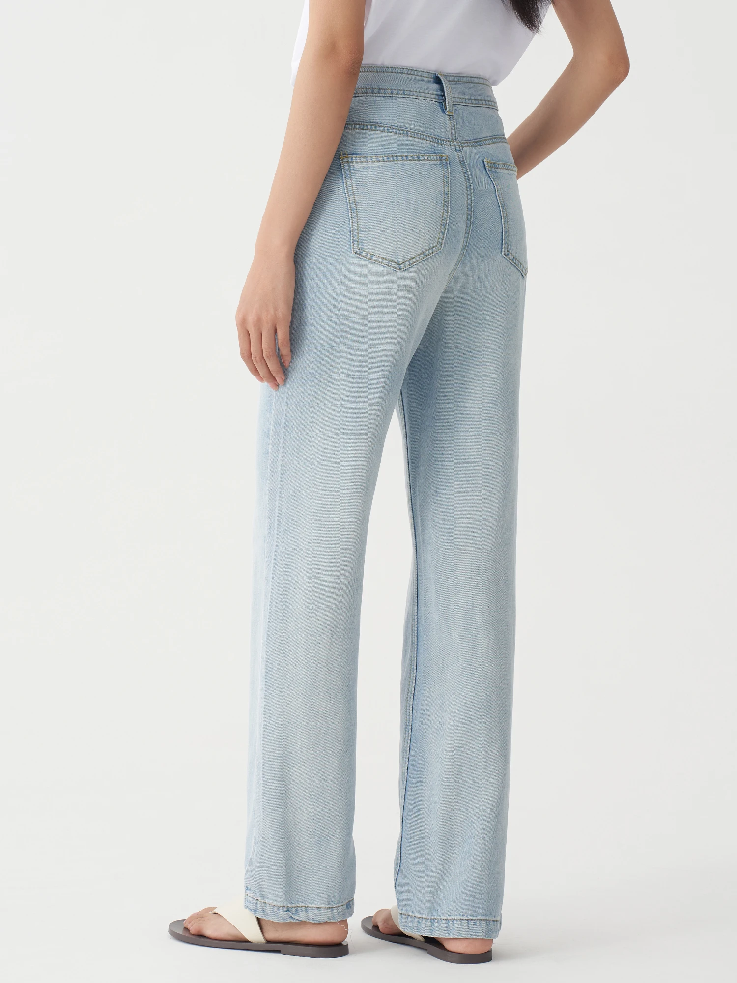 

Джинсы Tide Blend с высокой талией, широкими штанинами, светло-голубые, из денима, летние, длинные, для молодых женщин 25-29 лет