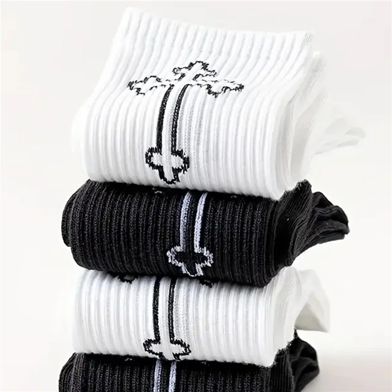 4 pairs of women's cross sports socks, spring and autumn white men's basketball socks, mid tube socks