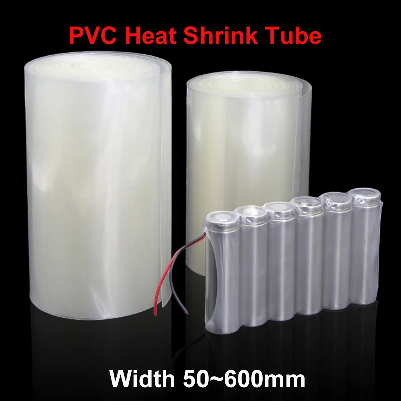 

2/5/10/20M Transparent PVC Heat Shrink Wrap 50~600mm Width Lithium Case Cable Sleeve Shrinkable Tubing Insulated Film Wrap