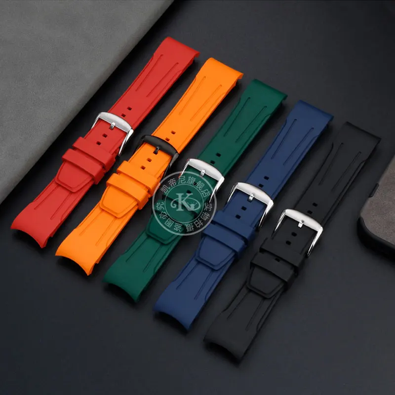 Premium-Grade New Curved End Fluorine Rubber Watch Strap FOR Longines Seiko watch 20mm 22mm New Design FKM Rubber Watch Band