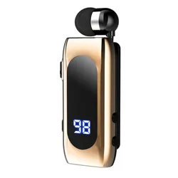 K55 Retractable Cable BT5.2 Wireless Headphone On Lotus Smart In-ear Single Sports Earphone(Gold) Headset LED Power Display