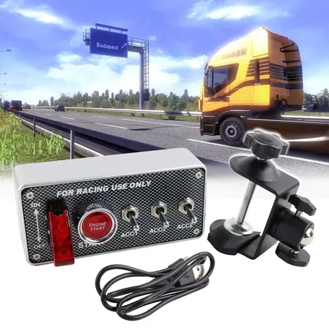 USB12V 점화 스위치 패널 점화 푸시 버튼 ETS2 유럽/미국 Simracing 게임용 LED 토글 스위치 패널 탄소