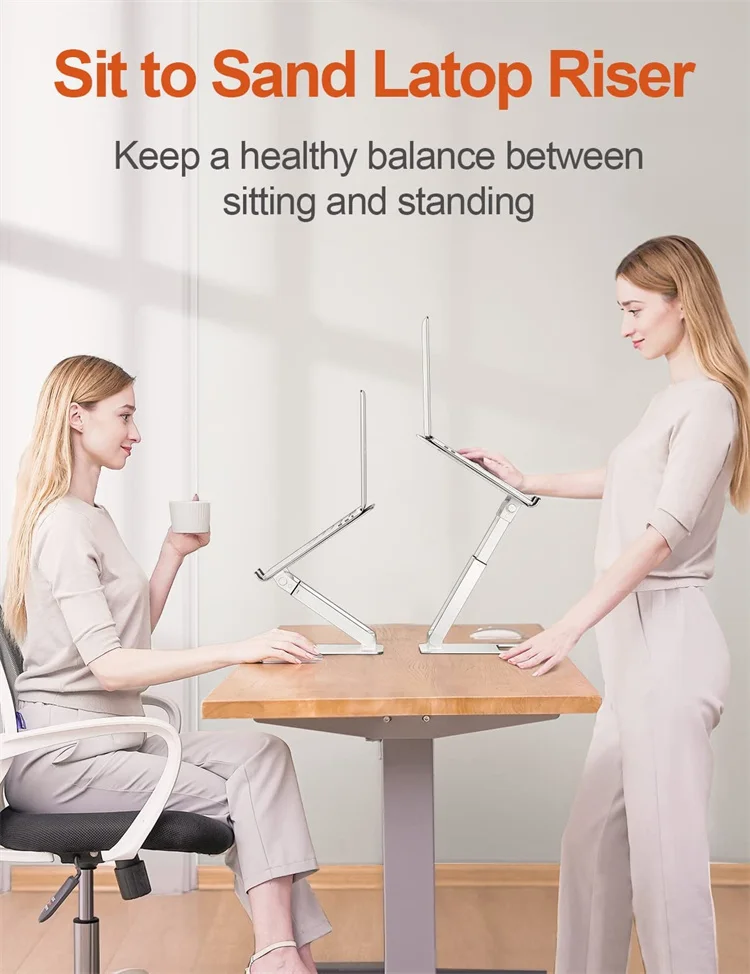 Aluminum Alloy Standing Laptop Riser Ergonomic Sit Stand Computer Mount For Desk