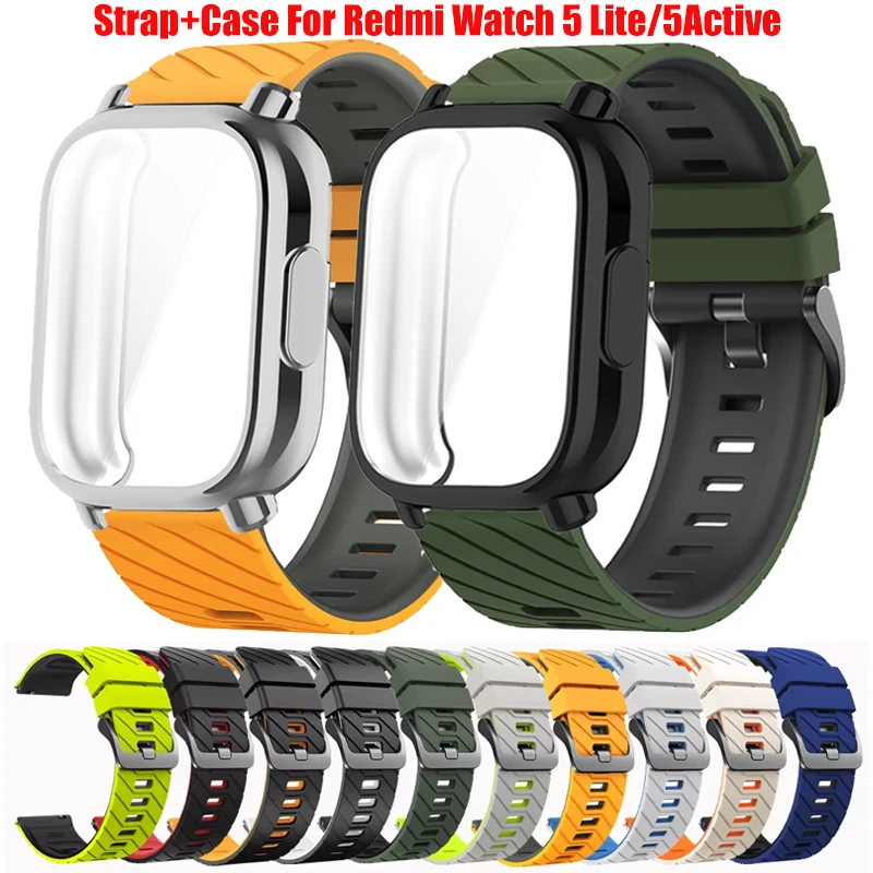 Silikonarmband + TPU-Hülle für Redmi Watch 5 Lite, zweifarbiges Sportarmband mit Bildschirmabdeckung für Redmi Watch 5 Active Armband