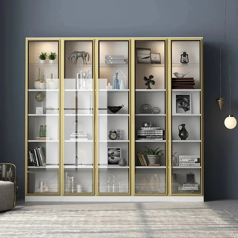 

Light Luxury Solid Wood Corner Bookcase Free Combination Bookshelf with Glass Door Office Ornament