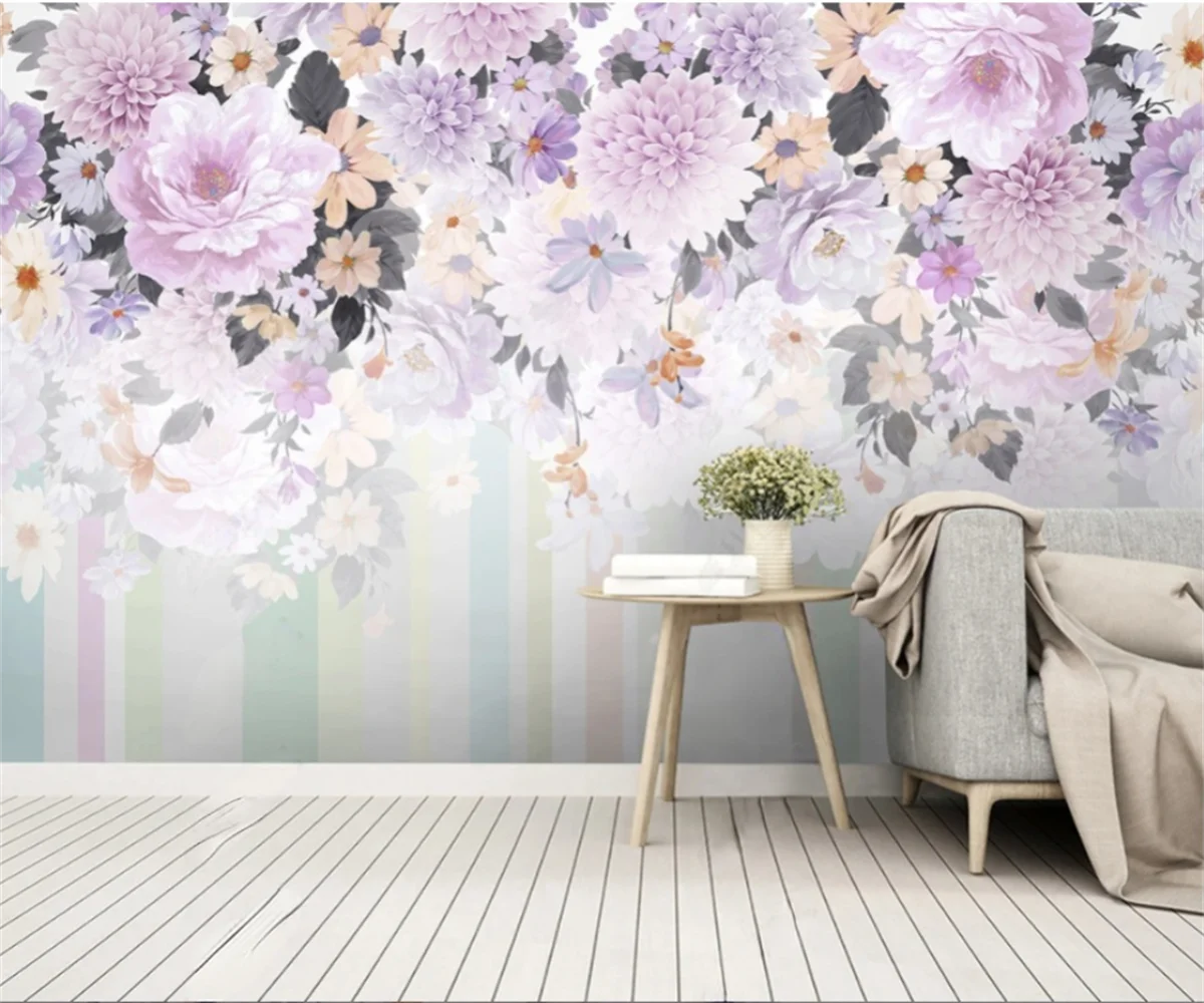 

обои домашний декор современные простые ручная роспись розовые цветочные сусальное золото рельефный диван ТВ фон стены 3d обои наклейки на стену