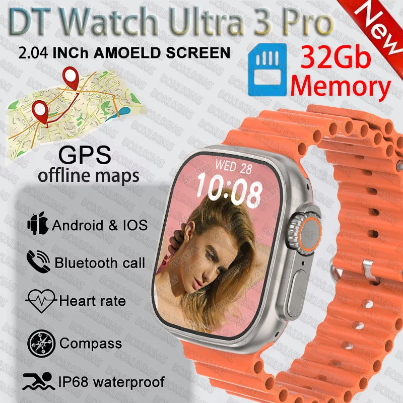 DT Ultra 3 Smartwatch Amoled Screen 4GB MP3 MP4 Player Bluetooth Network Sharing APP Store ChatGPT Smart AI Watch Men Sportwatch