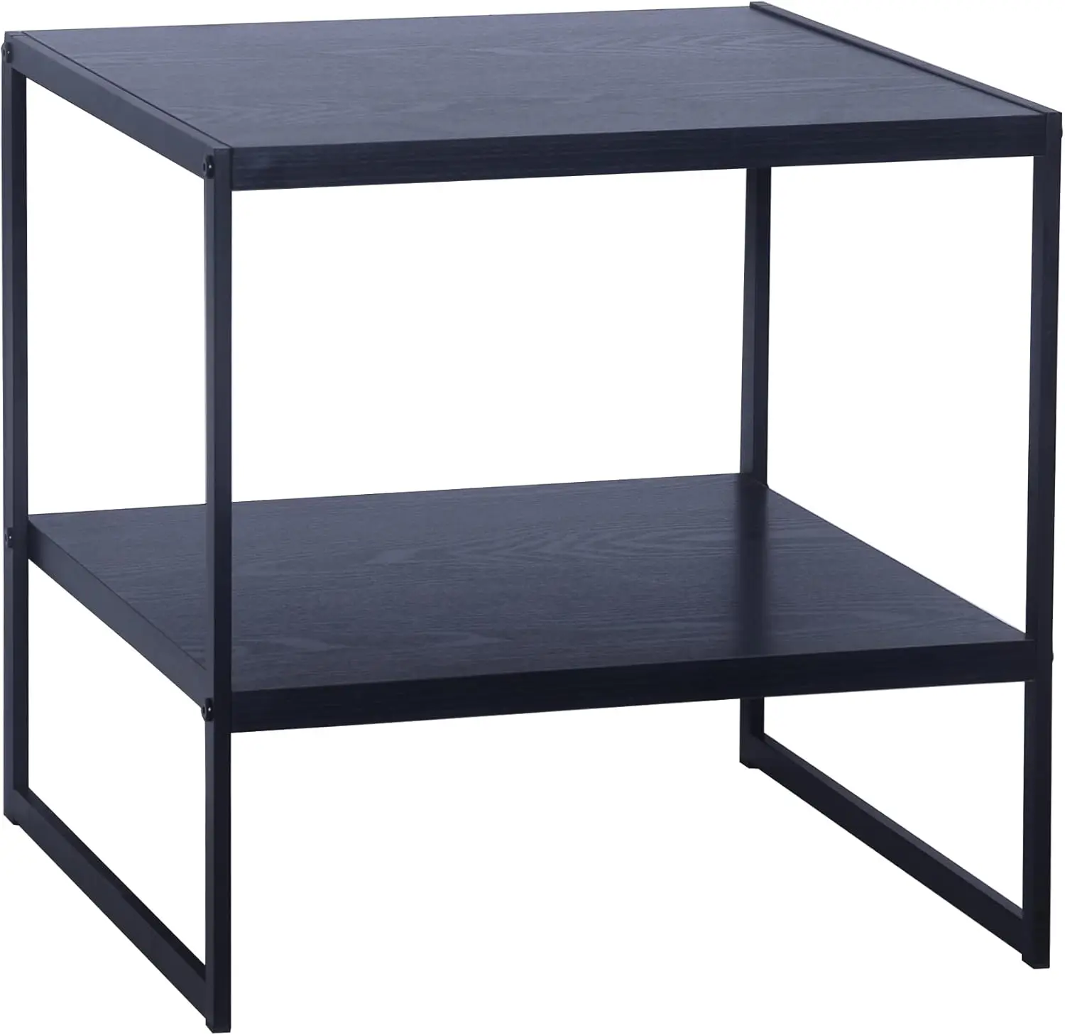 

Essentials Jamestown Square Side End Table with Storage Shelf Black Oak Wood Grain and Black Metal