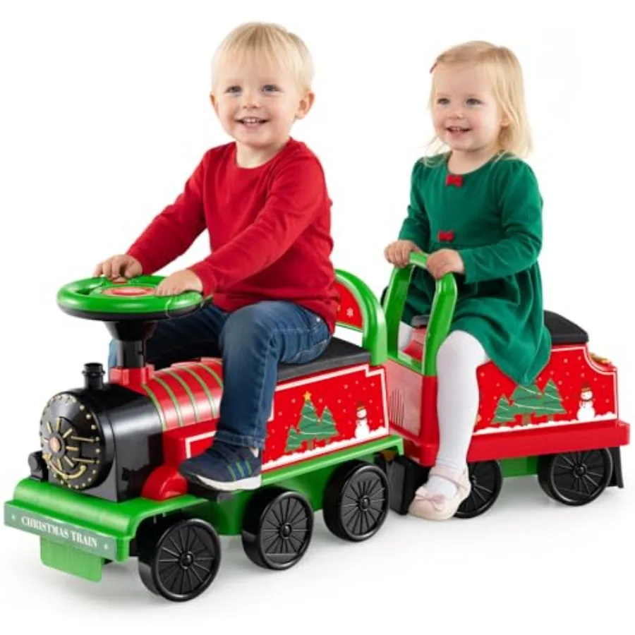 

6V 2-Seater Ride on Train with Carriage Storage Train Whistle Music Lights for 18 Months+ 2 Seaters Christmas