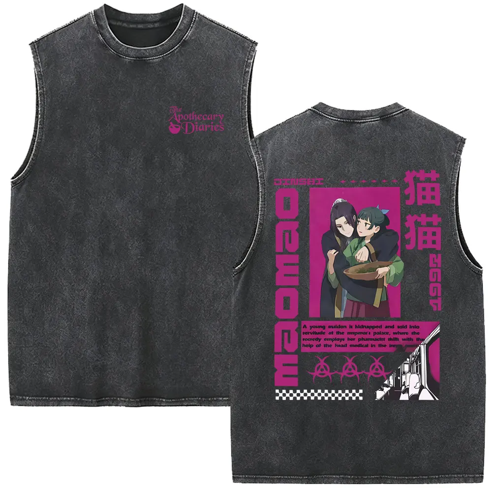Kawaii Cute Anime The Apothecary Diaries Maomao Vintage Washed Tank Tops Men Women Casual Funny Oversized Sleeveless Vest Tshirt
