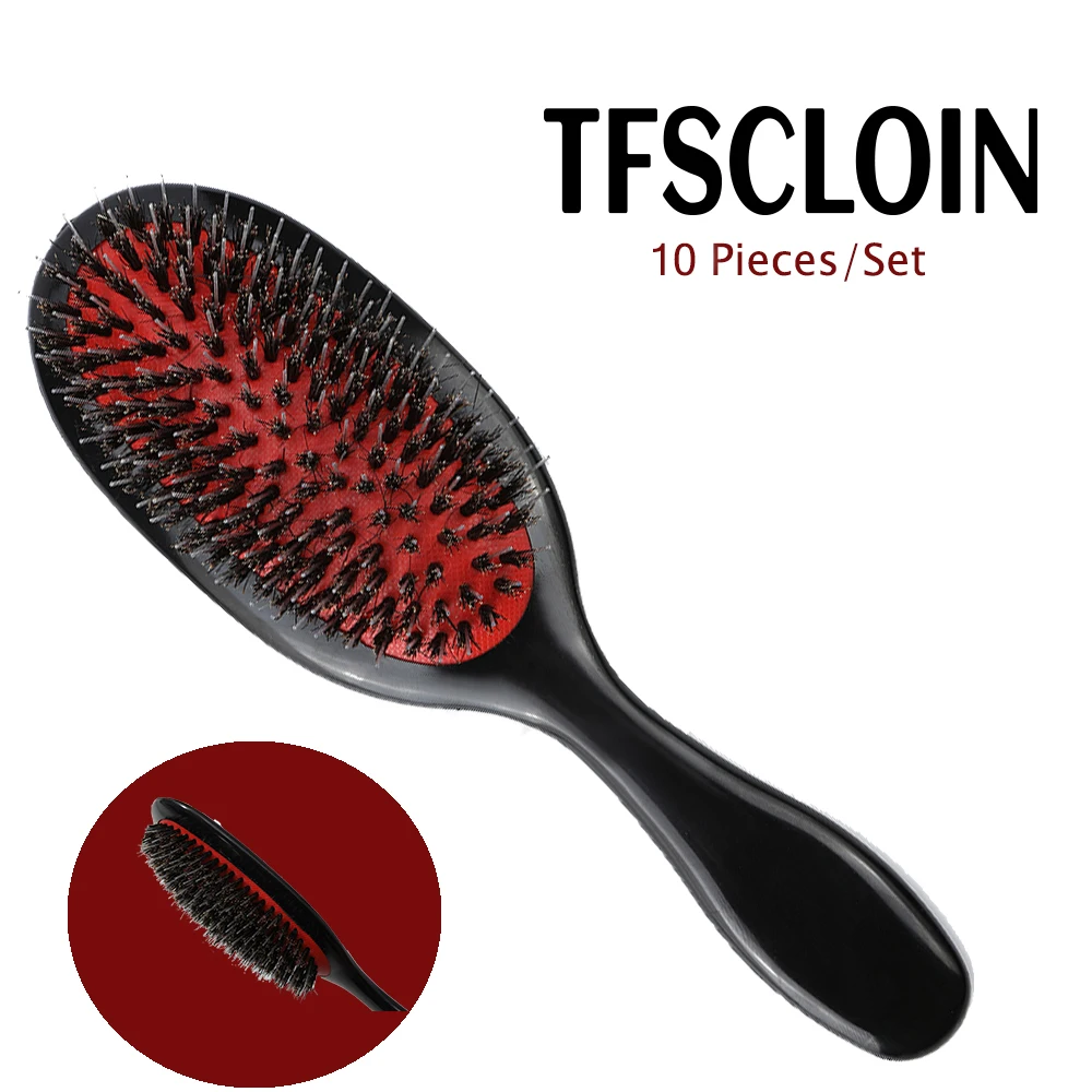 Boar Bristle Cleaning Brush Hairdressing Beard Brush Anti Static Barber Hair Styling Comb Shaving Tools 10Pcs/Set