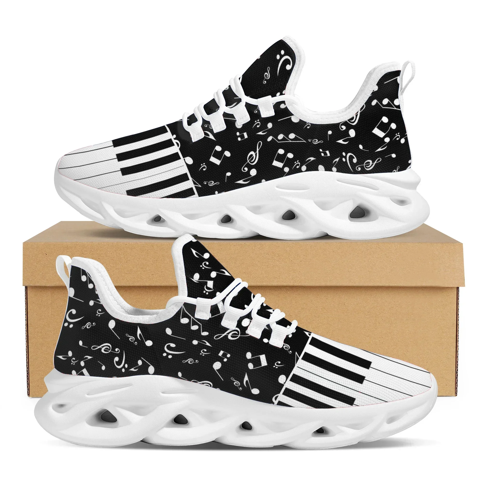 Piano Music Design Sneakers Comfortable Non-slip Lace Up Mesh Swing Shoes New Note Staff Pattern Ladies Flat Shoes Zapato