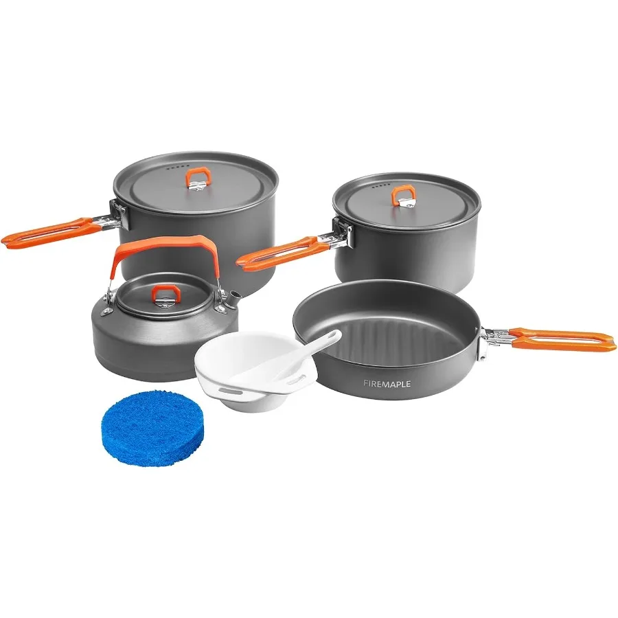

Fire-Maple Feast 4 Piece Camping Cookware Kit with Pots Kettle Saucepans and Spatula Designed for Hiking Fishing and Picnic Out