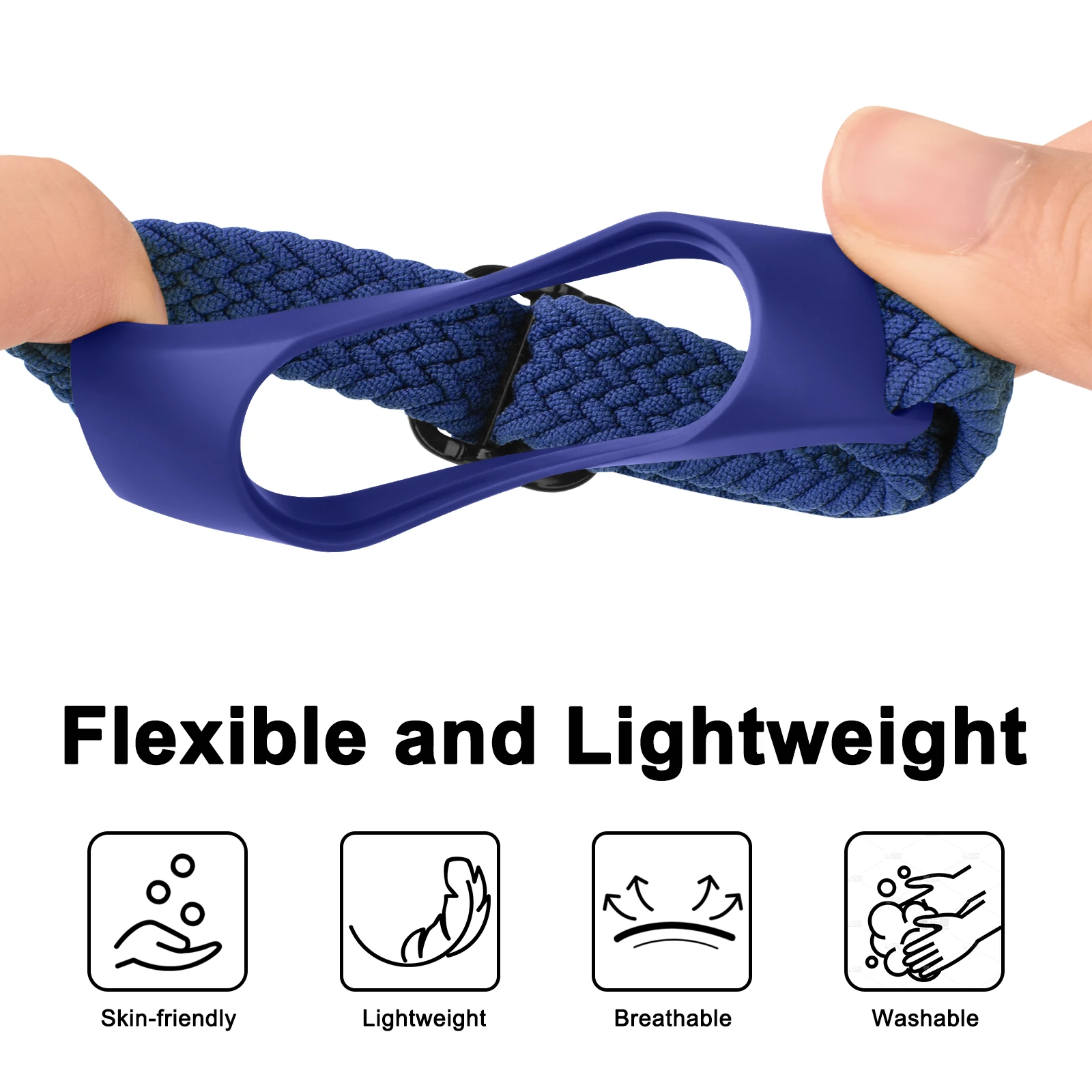Geflochtenes Armband für Xiaomi Mi Band 7 6 5 4 3, elastisches, verstellbares Armband für Amazfit Band 5, Ersatzarmband – Detail 5