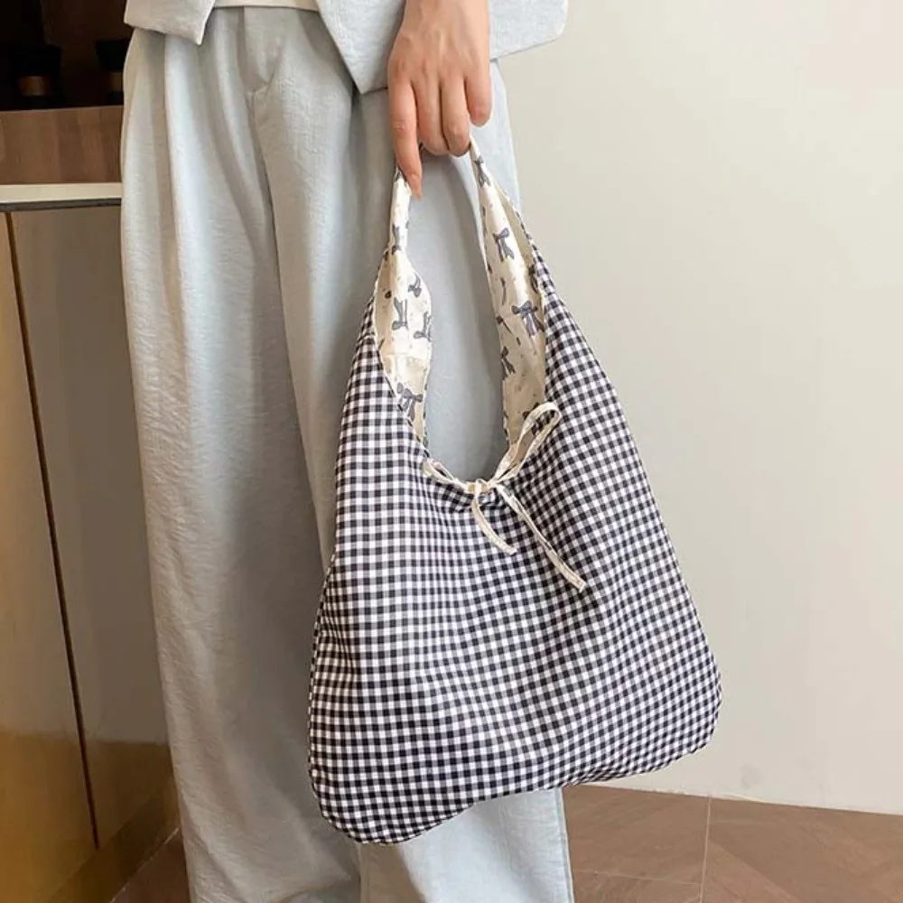 Sweet Double-sided Shoulder Bag Korean Style Lace Decoration Women Bow Printed Handbag Large Capacity Polyester