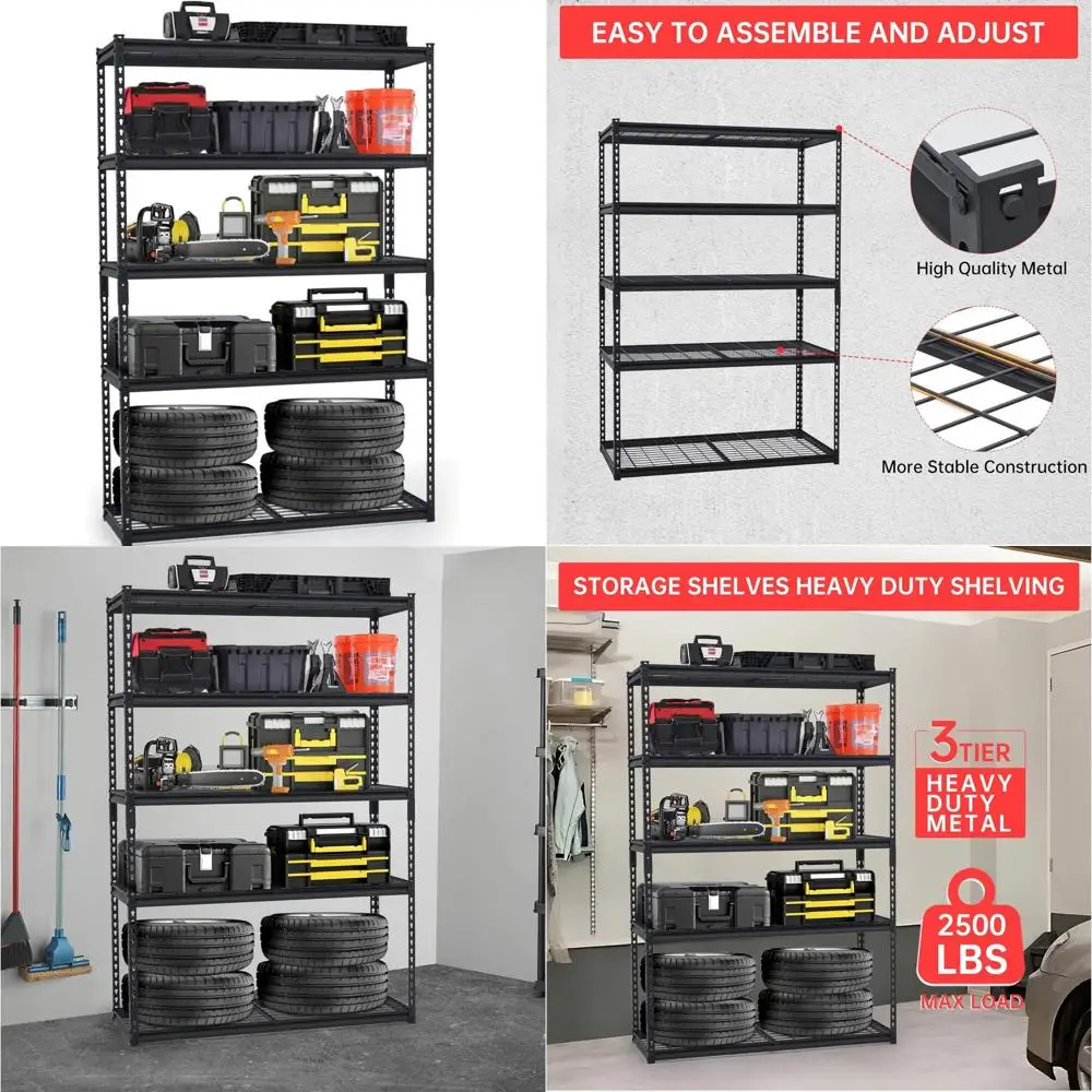 

Sturdy 5-Shelf Metal Garage Rack, Adjustable Storage, 48W x 18D x 72H