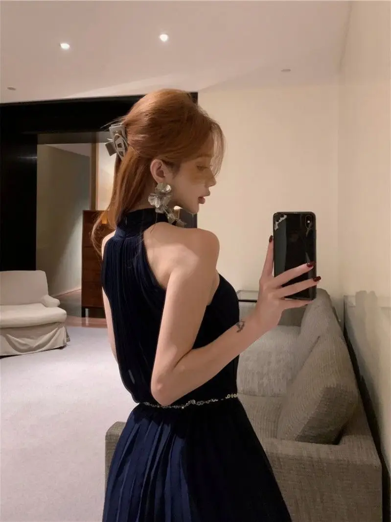 Abito senza spalline con scollo all'americana pieghettato in tinta unita Abito da donna con cut-out in chiffon con gonna a pieghe accattivante in vita di nuovo stile estivo 2025