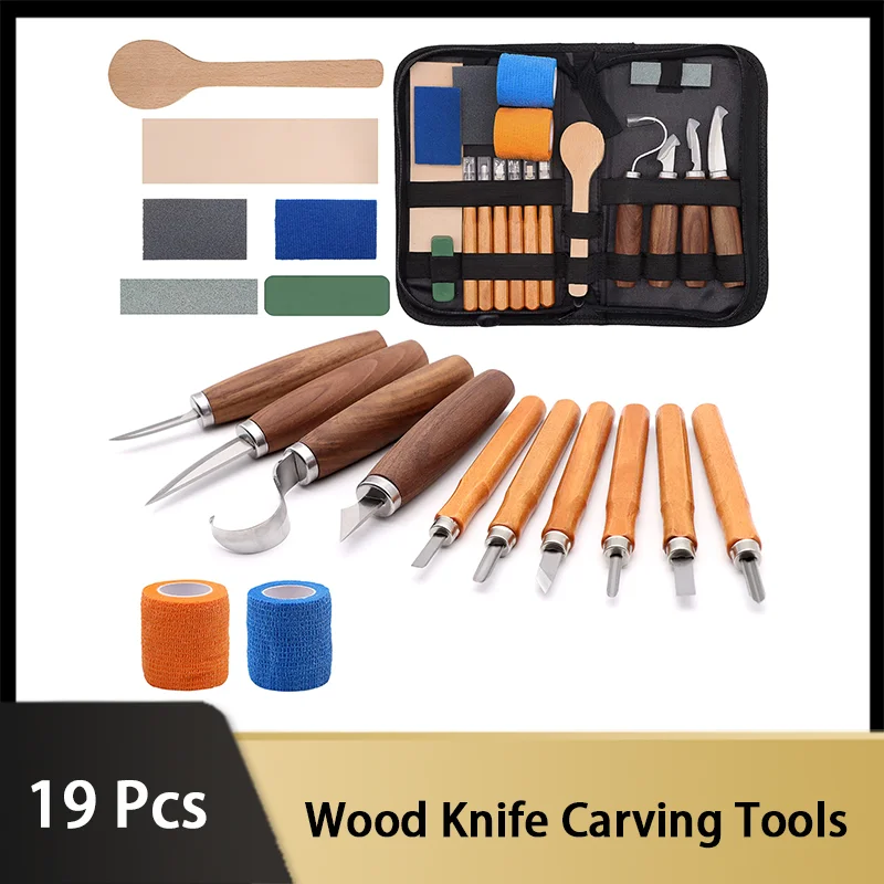 

19 Pcs Wood Knife Carving Tools Set Spoon Carving Blanks Wood Whittling Kit for Beginners Kids Adults Woodworking and DIY