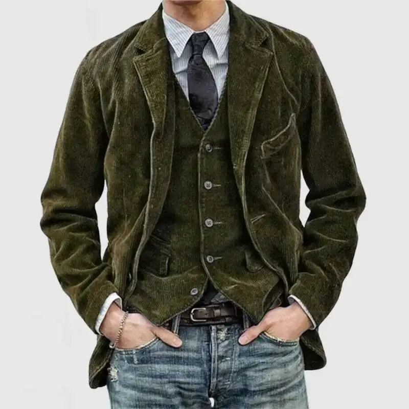

European American Business Men's Casual Outerwear For Spring And Autumn, Fashion Button Slim Fit Corduroy Suit Coat S-XXXL