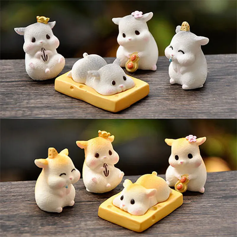 Simulated Cute And Greedy Cheese Little Hamster Baby Cartoon Doll Micro Landscape Home Desktop Model Small Ornament Figurine