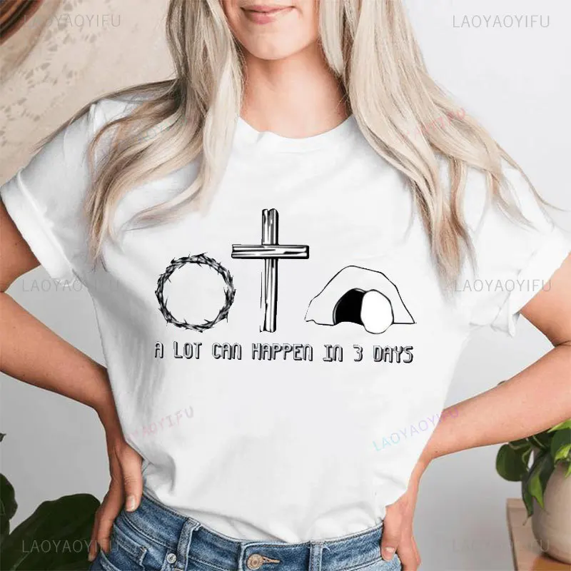 الكثير يحدث في 3 أيام قميص عيد الفصح المسيحي المحملة الإيمان القائم على القيامة تي شيرت هدية عيد الفصح الدينية يسوع مرت أعلى