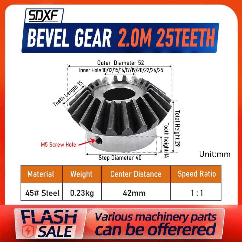 Bevel Gear 2M 25T With Keyway Bore 10/12/14/15/16/17/18/19/20/22/24/25mm 90 Degree Drive Commutation Steel Gears With Screw