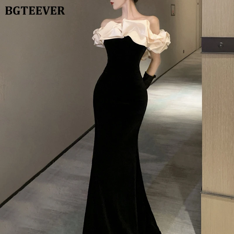 BGTEEVER Elegant Slim Waist Female Patchwork Strapless Party Dress Spring Summer Ladies Sleeveless Package Hip Mermaid Dress