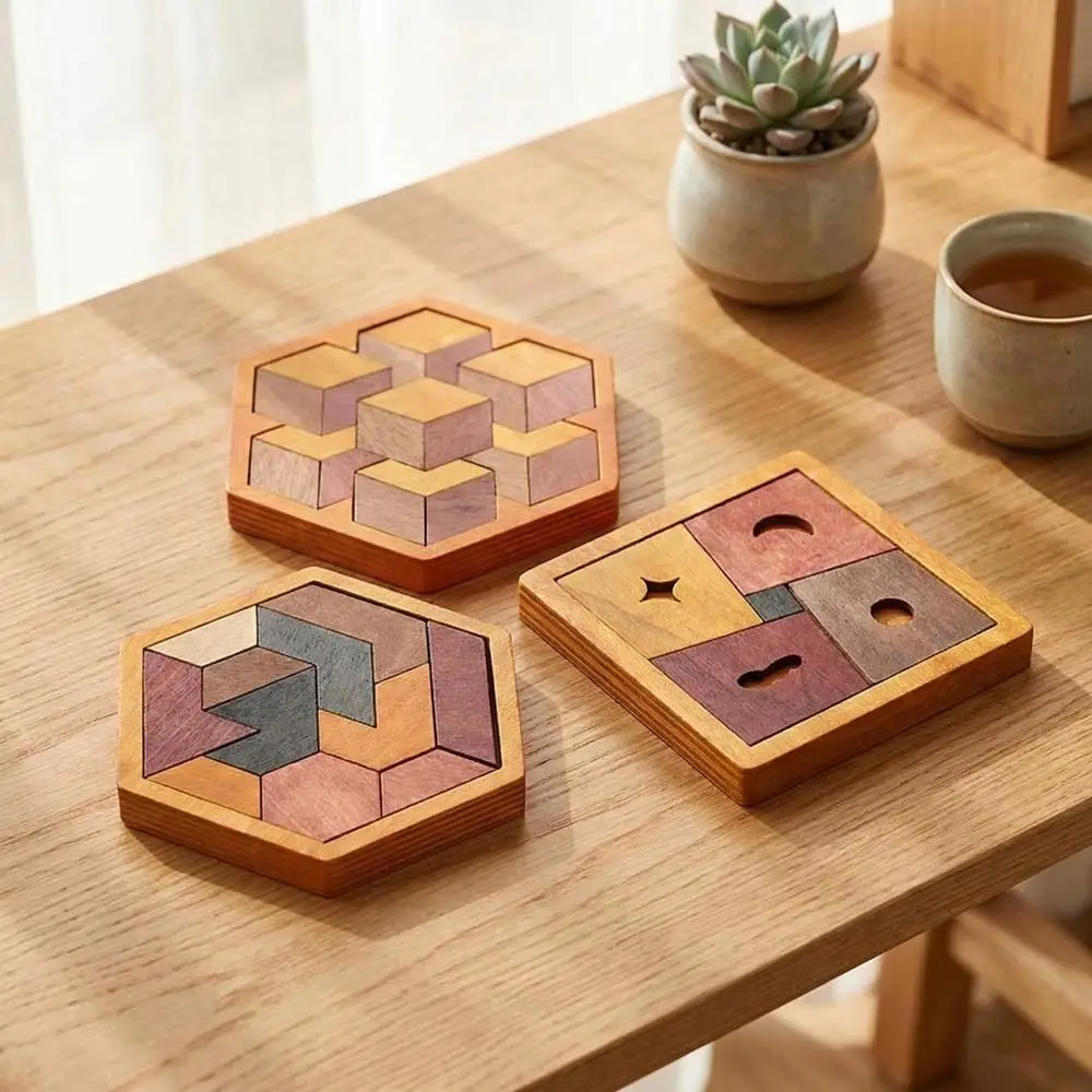 Pattern Cognitive Wooden Tangram Puzzle Challenges Interactive Montessori Puzzles Hexagonal Logical Thinking
