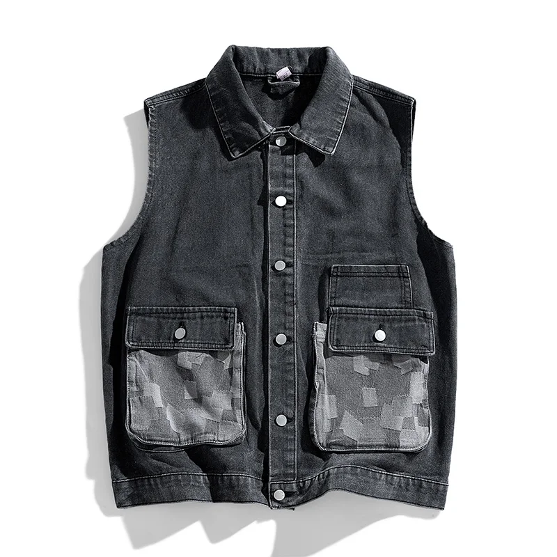 2024 New Men\'s Denim Vest Retro Fashion Motorcycle Cycling Suit High Street Trendy Casual Loose Mens Jacket  motorcycle vest