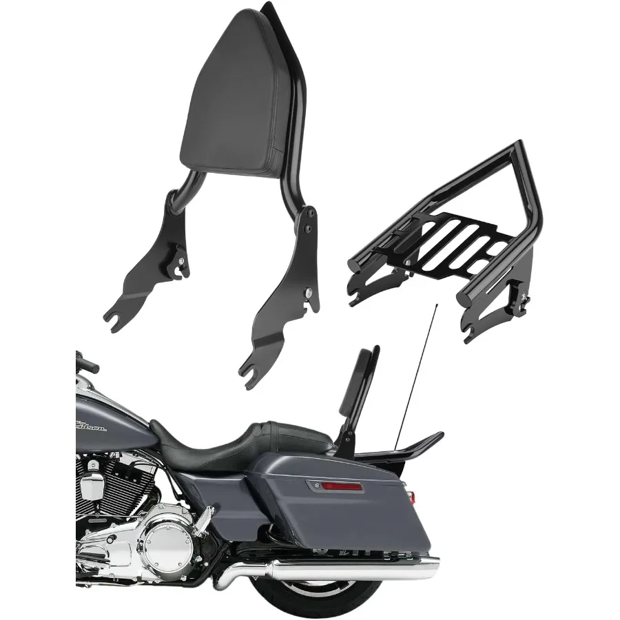 

25'' Motorcycle Sissy Bar Luggage Rack Kit for Harley Touring Models 20092024 Street Glide Road King Road Glide Electra Glide w