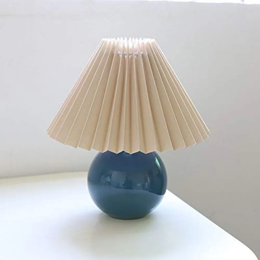Korean Pleated Table Lamp Inch DIY Ceramic Table Lamps for Living Room Home Deco Cute Lamp with Tricolor Led Bulb Beside Lamp…