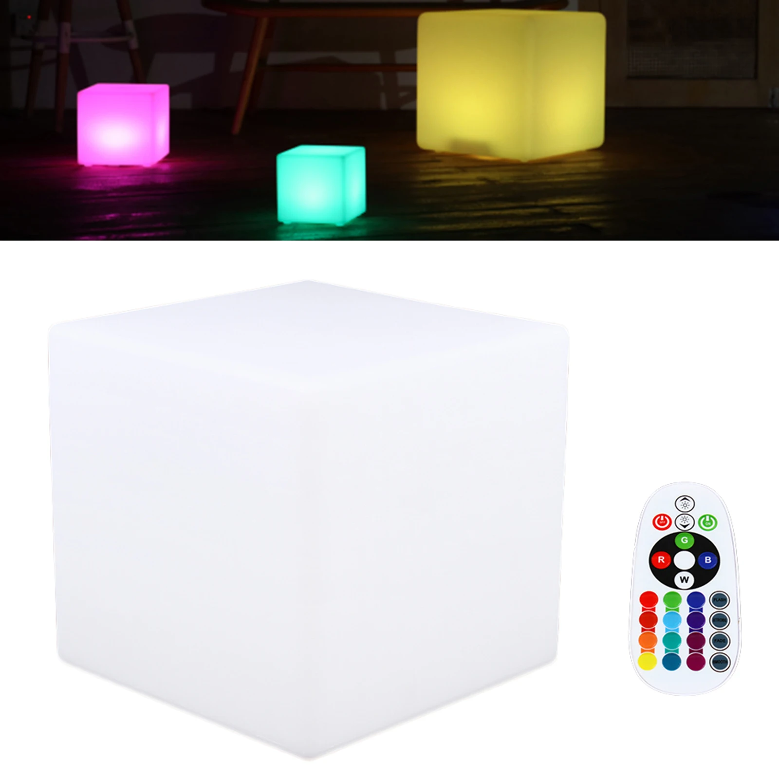 10-inch LED Cube Light with RGBW Colors, Waterproof, Rechargeable Battery, Remote Control for Indoor and Outdoor Use
