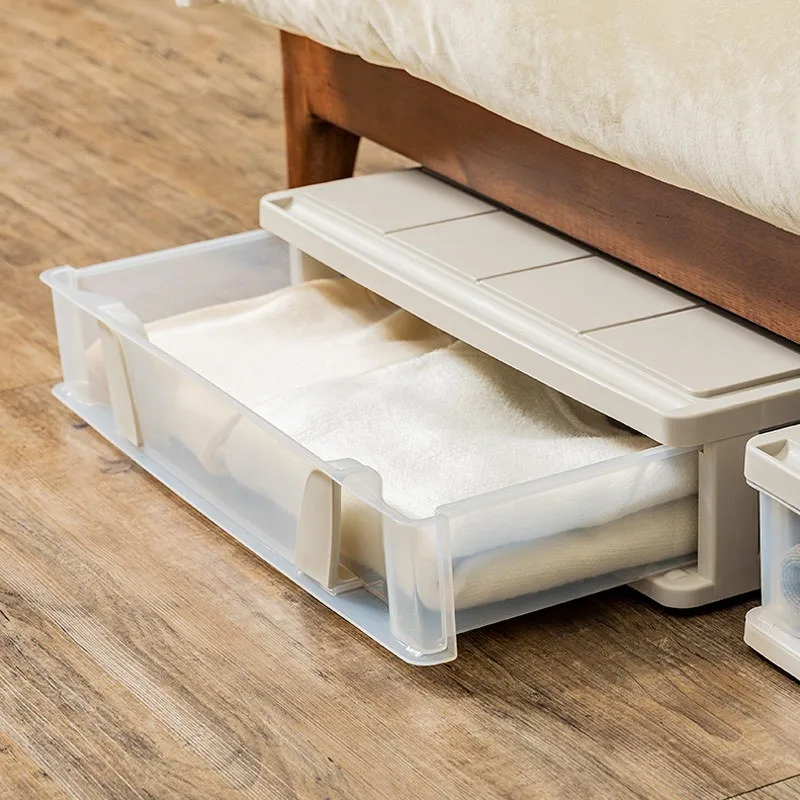 Under Bed Storage Bins, Plastic Drawer Style with Wheels, Large Capacity Organizer Container for Bedroom Closet Dorm
